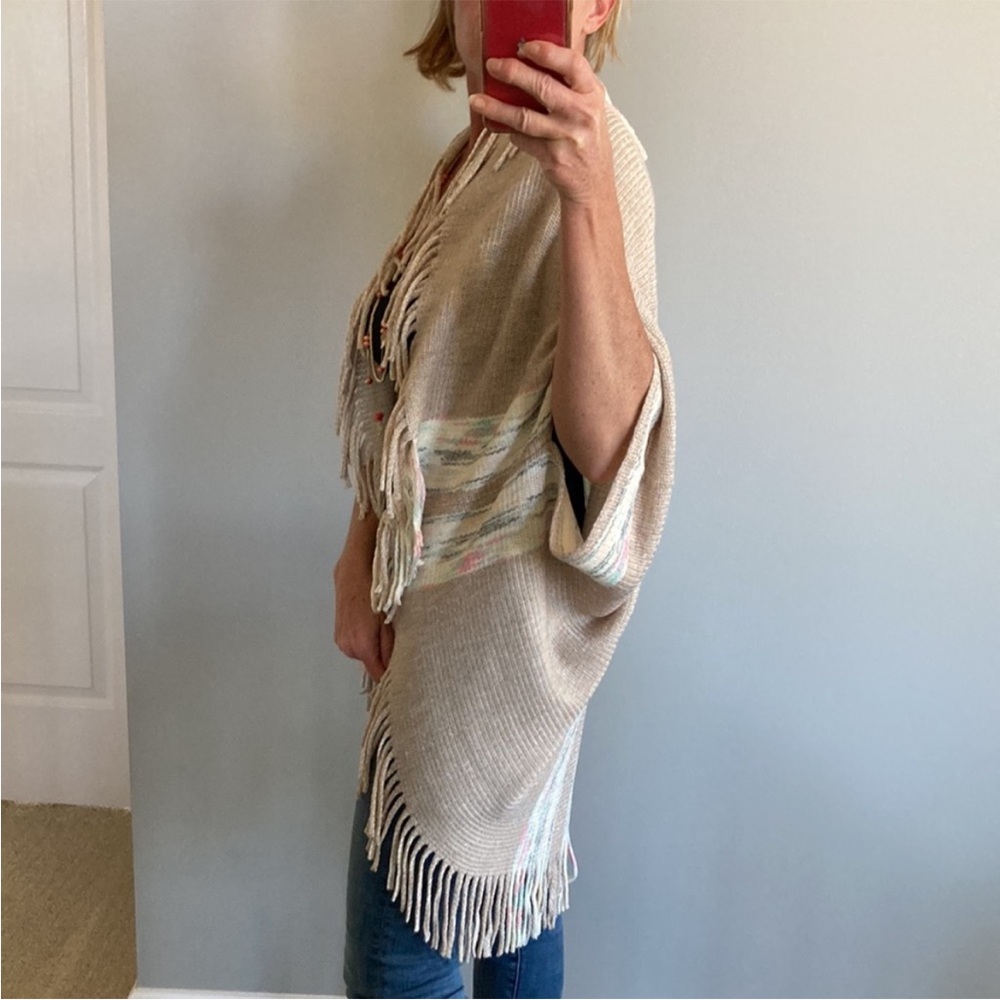 Tan Fringed Sweater Kimono/Wrap - Picture 7 of 9